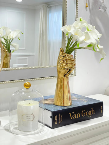 Real Touch Calla Lilies Arrangement in Gold Hand Vase